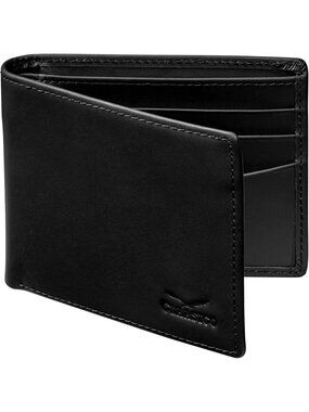 Men's Black-Smooth Leather Bifold Wallet  9 Total Card Slots Dry Cloth Clean